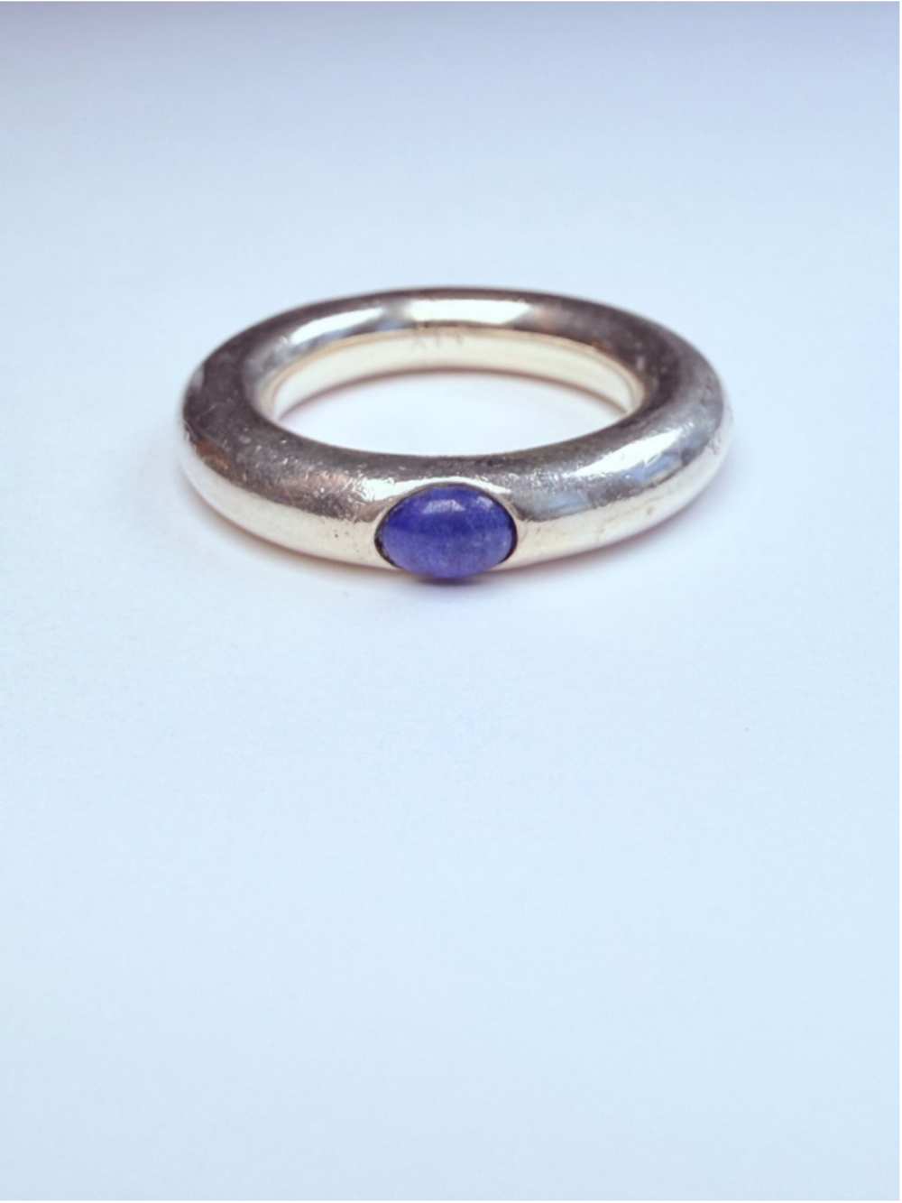 Edward Bess Modernist Bold Lapis Lazuli 925 Sterling Silver 5MM Heavy Band Ring
